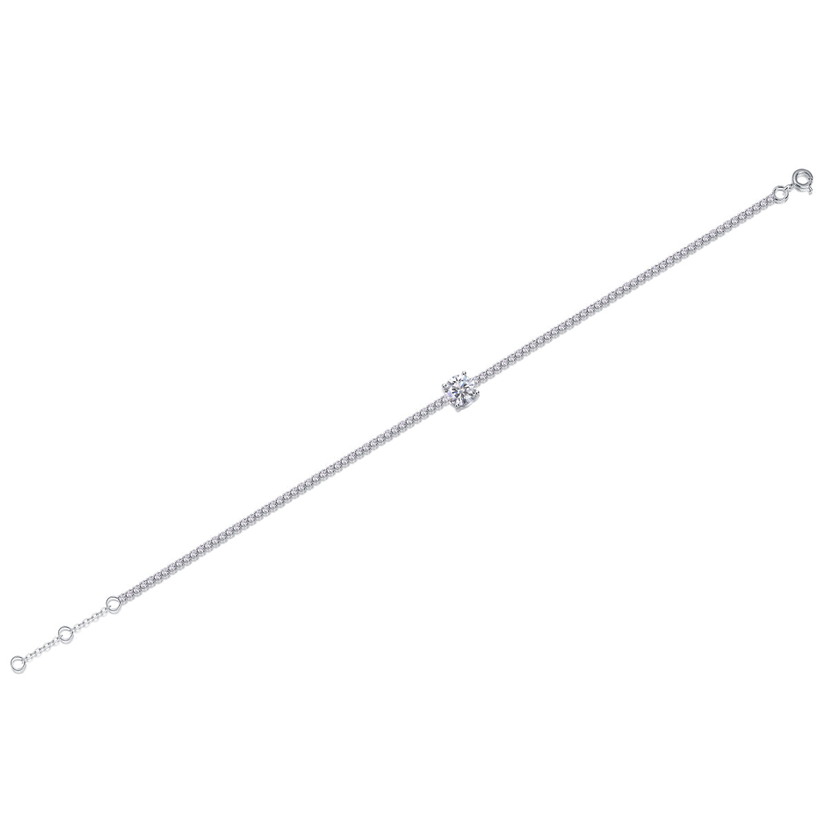 Brilliant Minimalist Round-cut Solitaire Silver Moissanite Bracelet