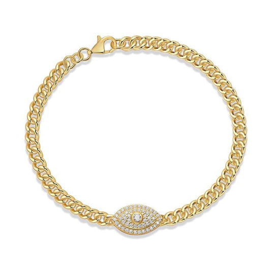 Evil Eye Gold Moissanite Cuban Link Protection Bracelet-Unisex