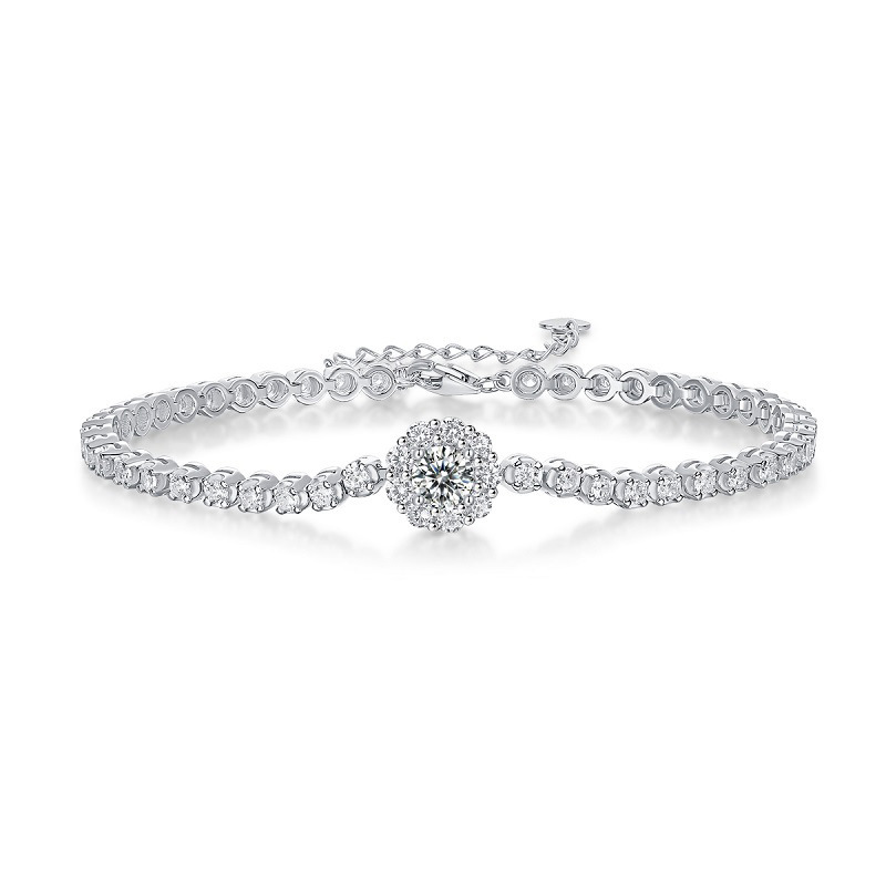 Sparkling Cluster Silver Moissanite Solitaire Tennis Bracelet