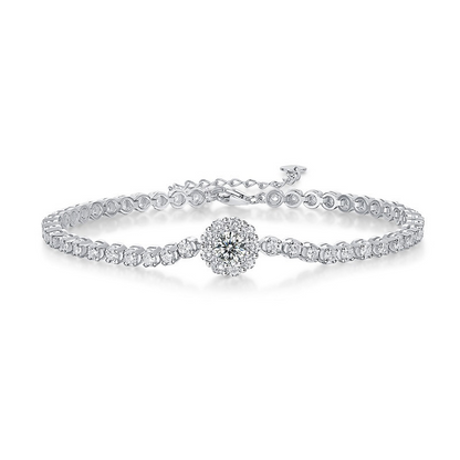 Sparkling Cluster Silver Moissanite Solitaire Tennis Bracelet