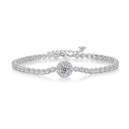 Sparkling Cluster Silver Moissanite Solitaire Tennis Bracelet