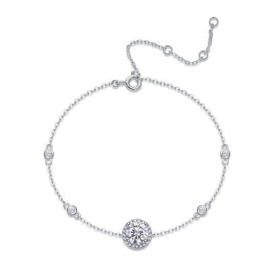 Delicate Minimalist Sphere Charm Station Bracelet In Silver Moissanite