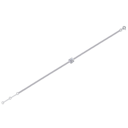 Brilliant Minimalist Round-cut Solitaire Silver Moissanite Bracelet