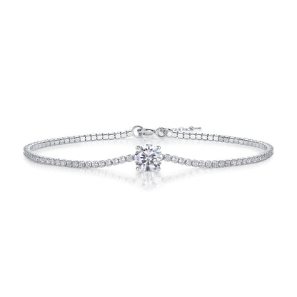 Brilliant Minimalist Round-cut Solitaire Silver Moissanite Bracelet