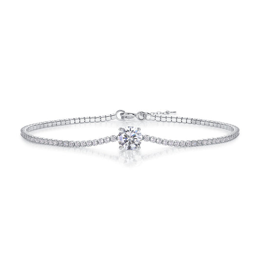 Brilliant Minimalist Round-cut Solitaire Silver Moissanite Bracelet